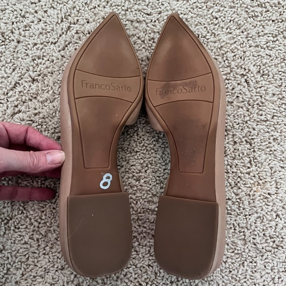 FRANCO SARTO Neiman Pointed Toe D'Orsay Leather Flats Beige Womens 8M Minimalist - Picture 6 of 7